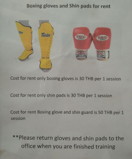 equipment prices TEAM QUEST THAILAND MUAY THAI classes