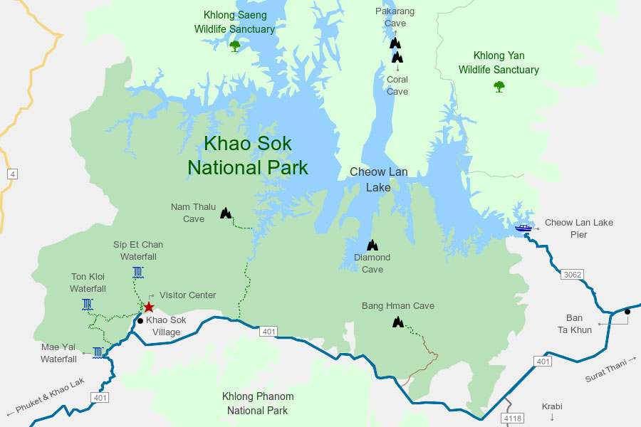 mapa de visita a khao sok